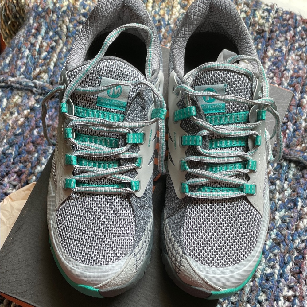 Merrell Gray and Green Athletic Shoes with Elastic Laces